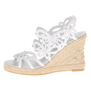 Eric Michael Jillian White Butterfly Wedges Espadrille Y2K Leather Heeled Sandal